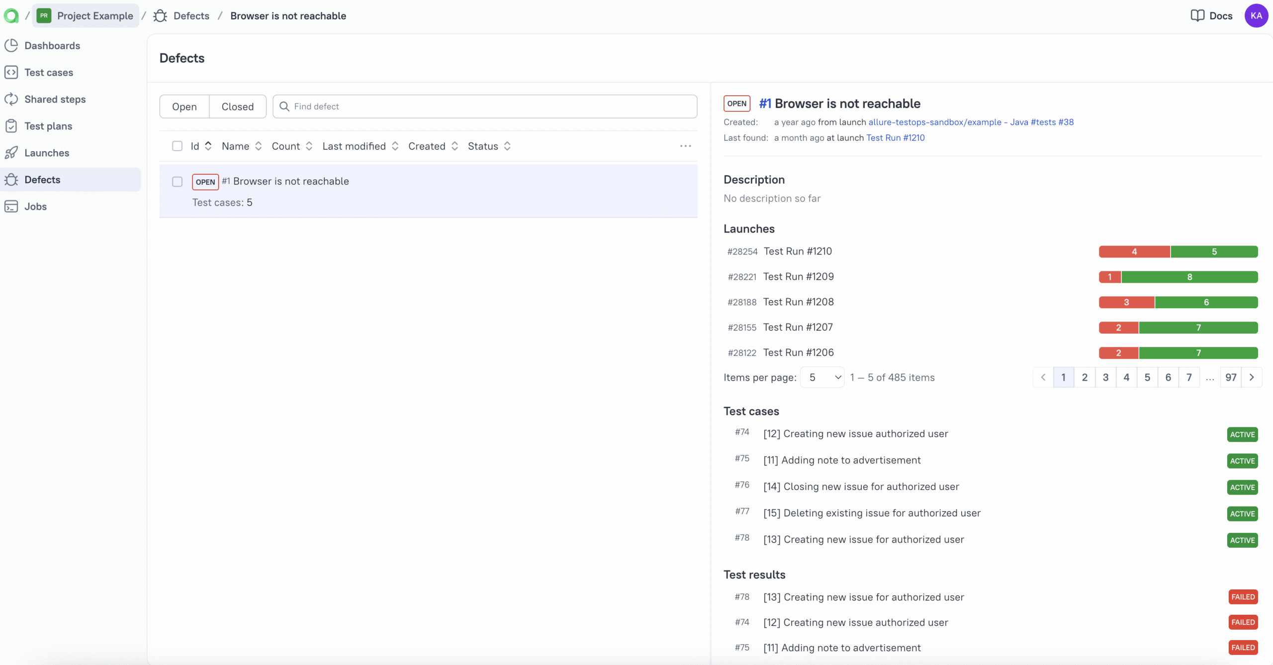Allure TestOps | Defects