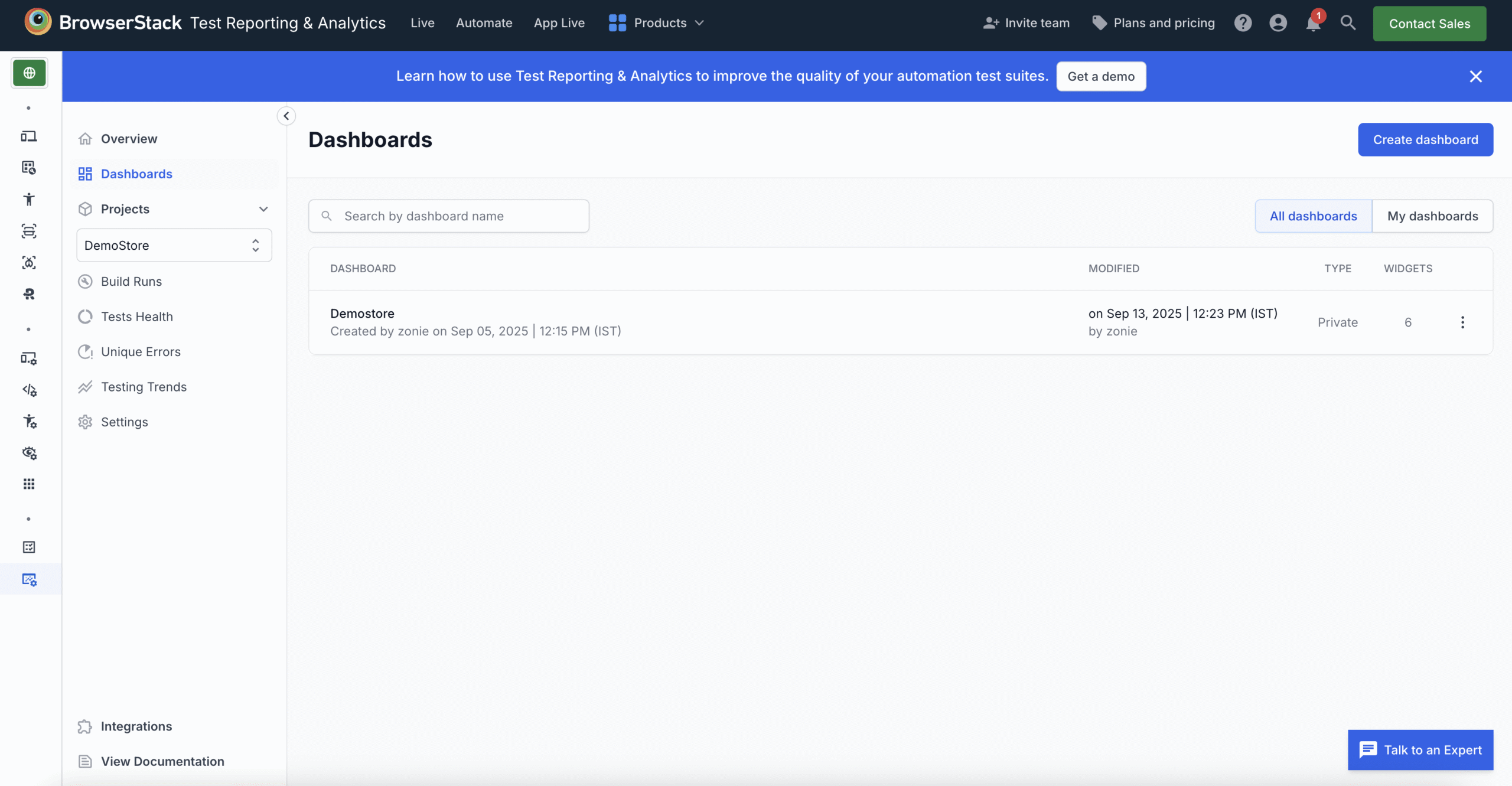 BrowserStack | Dashboard