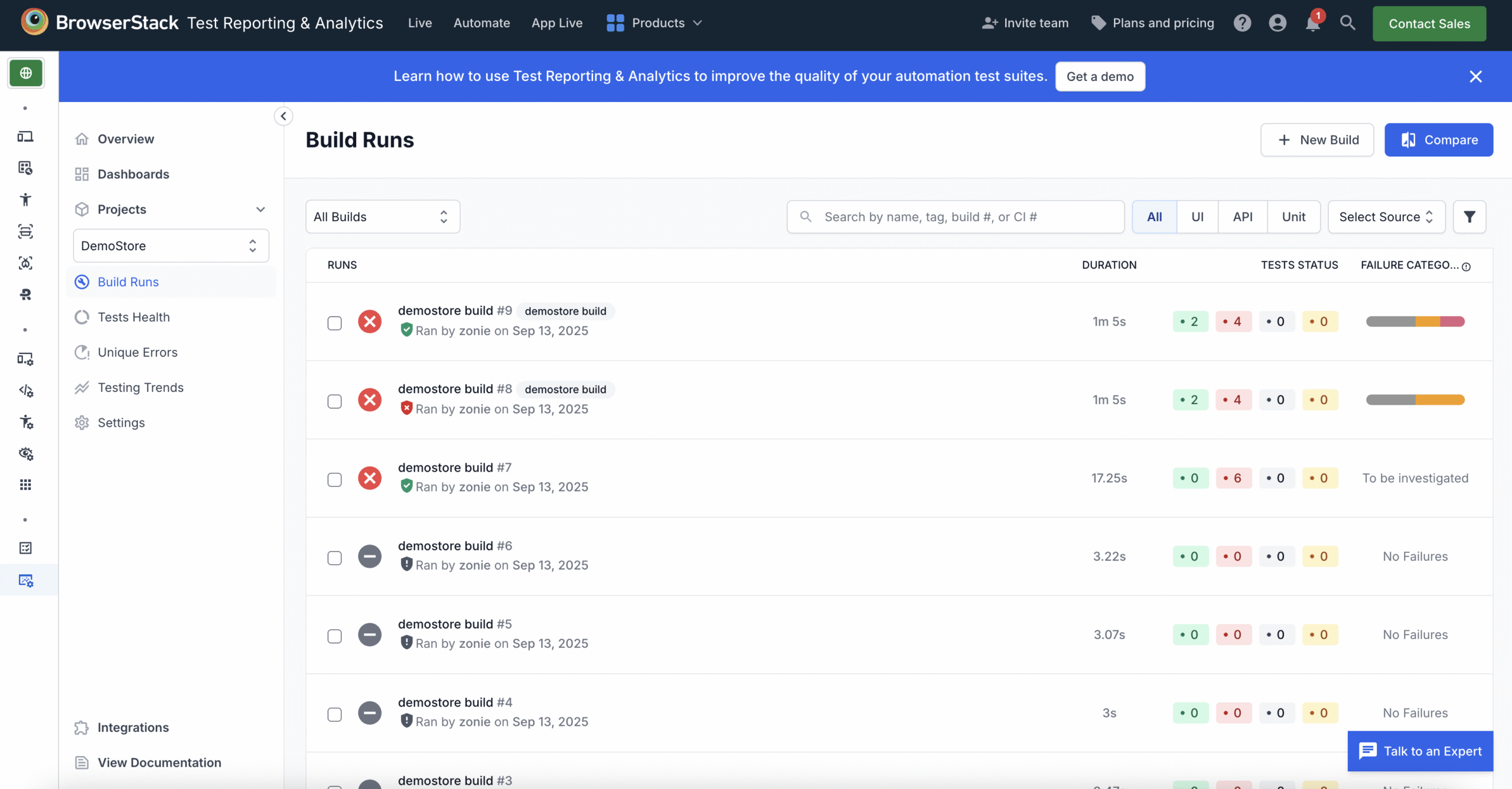 BrowserStack | Test Runs