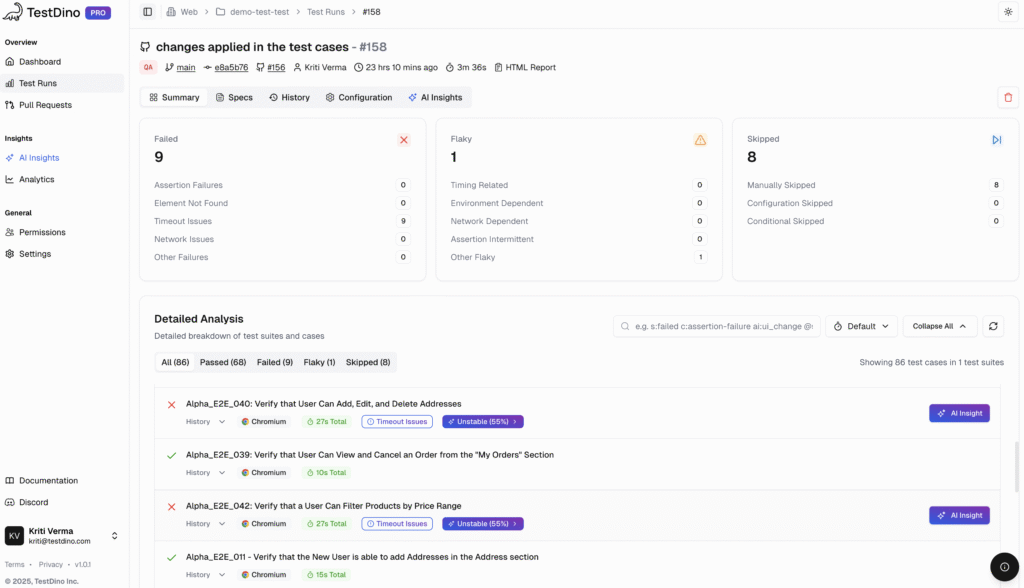 Playwright Test runs Detailed Analysis