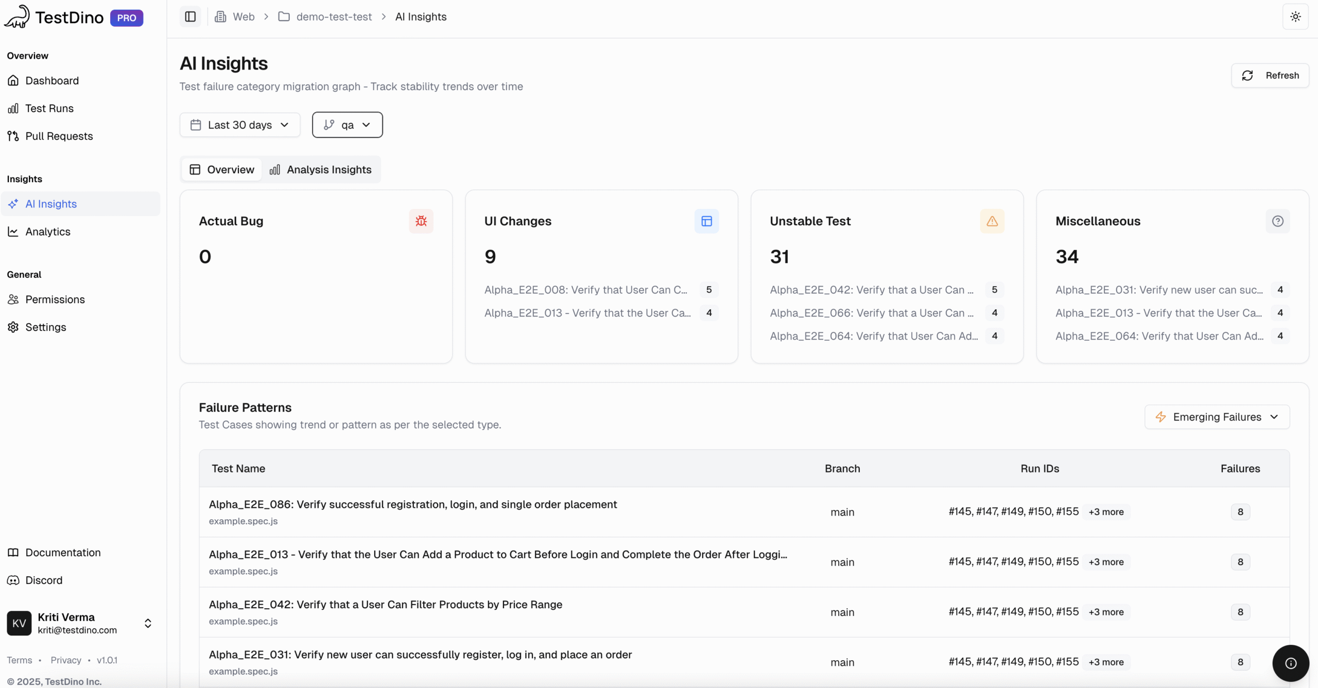 TestDino AI Insight Emergent Failures