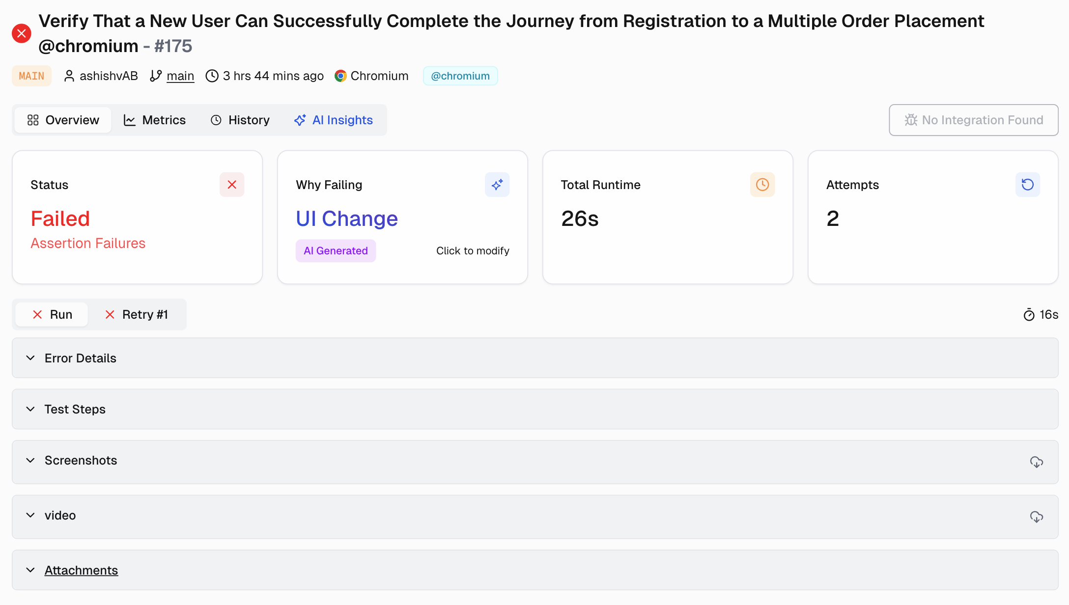 Playwright Test Case Details Evidence Panel