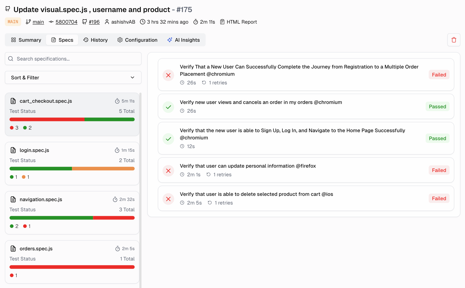 Playwright Test Runs View Specs