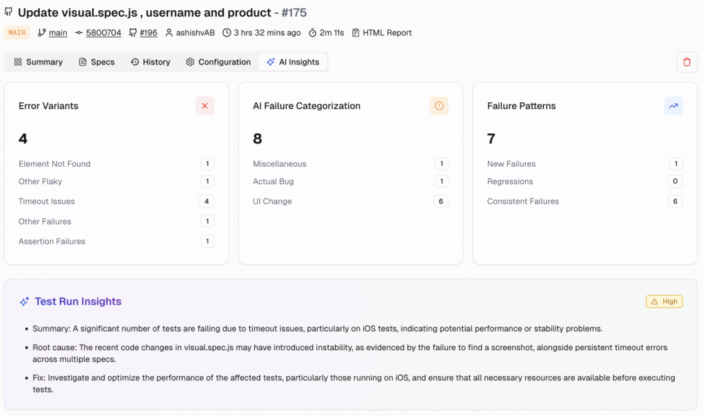 Playwright Test Runs Tab 1 AI Insights