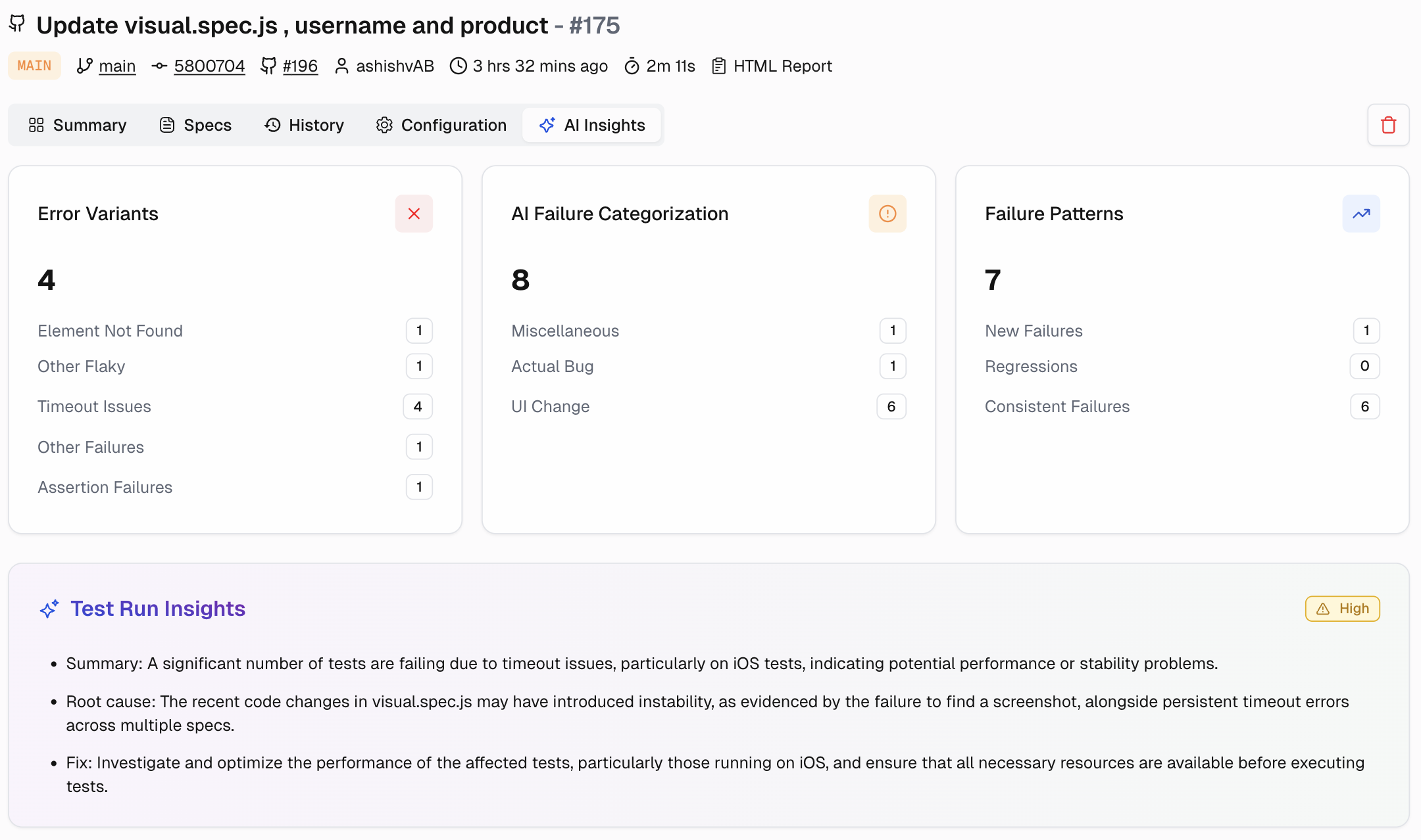 Playwright Test Runs Tab 1 AI Insights