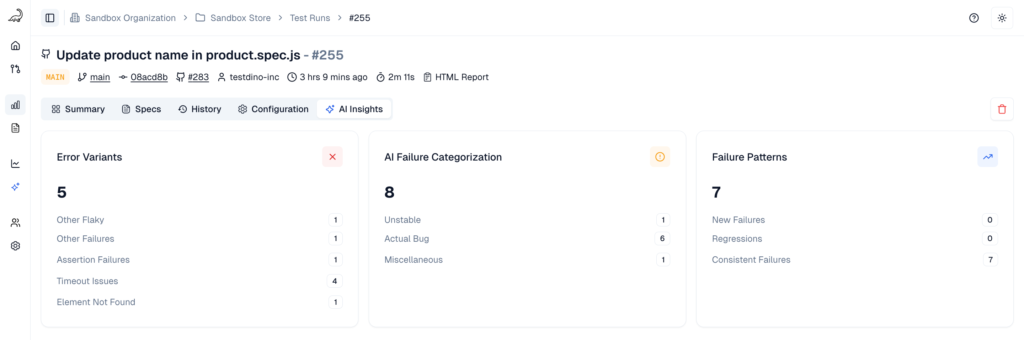TestDino AI Insight Tab