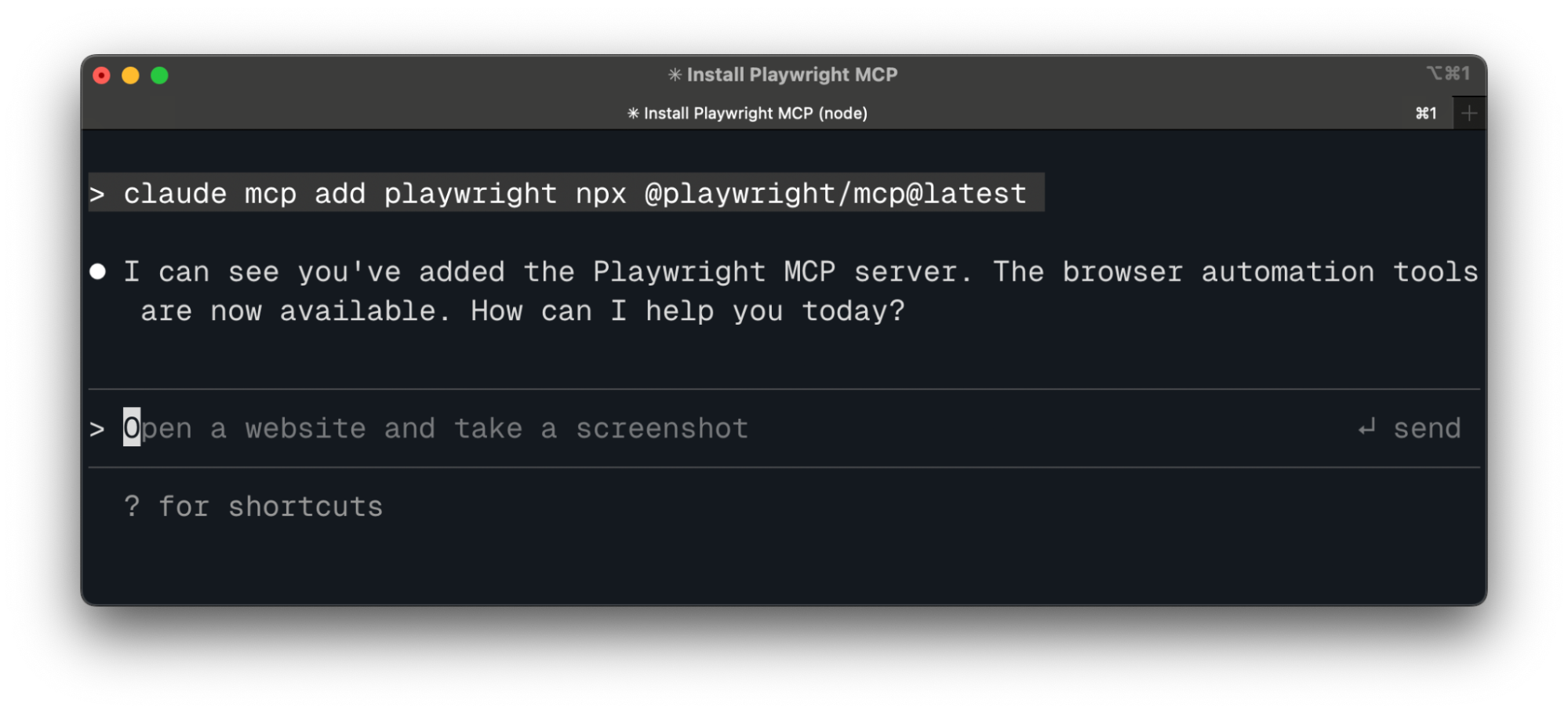 Claude CLI showing the command to add Playwright MCP using npx and confirming browser automation tools are available.