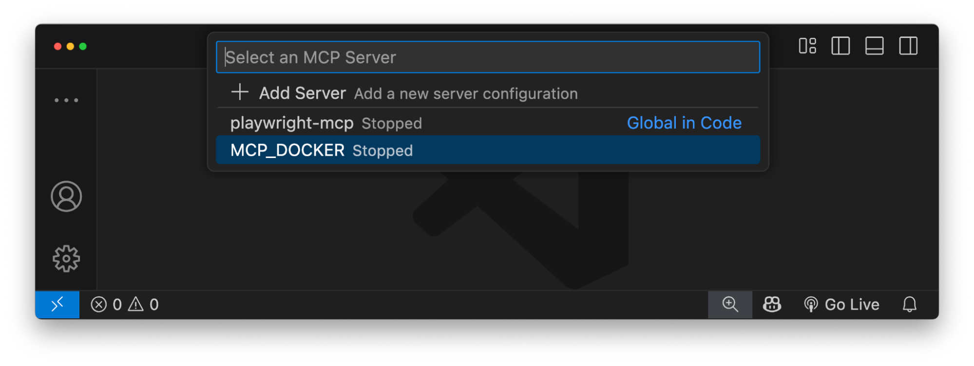 Open VS Code and open the Command palette, and type MCP: List Servers