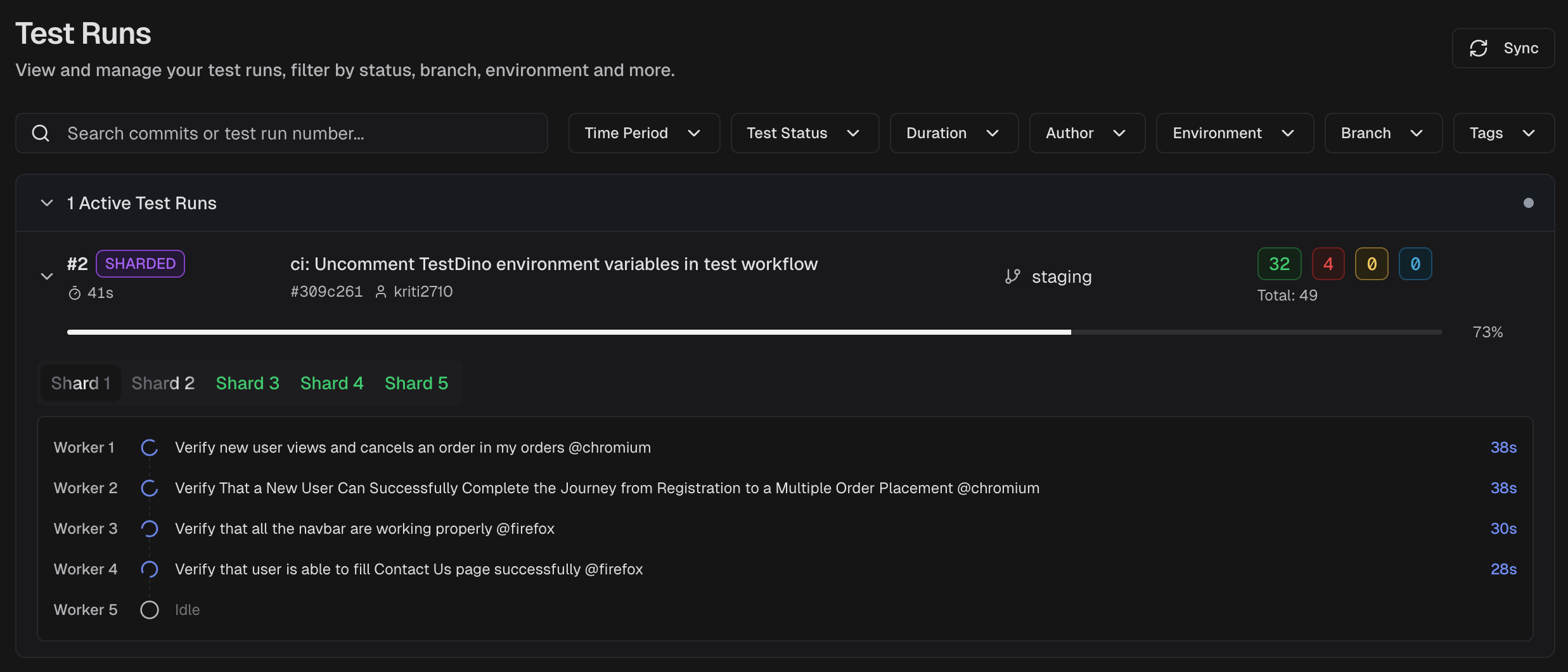Playwright Test Runs View TestDino