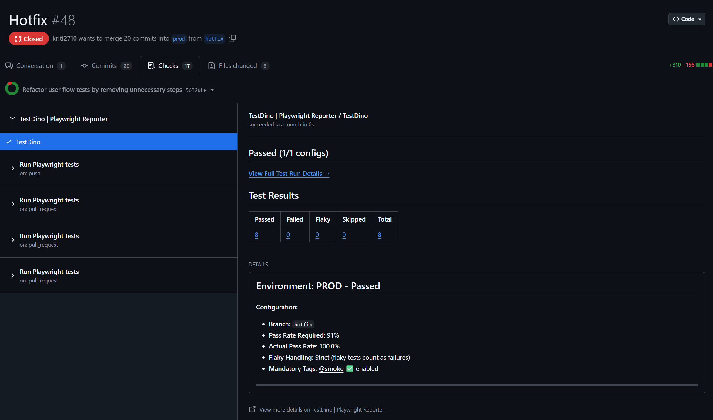 TestDino Github PR AI Summary