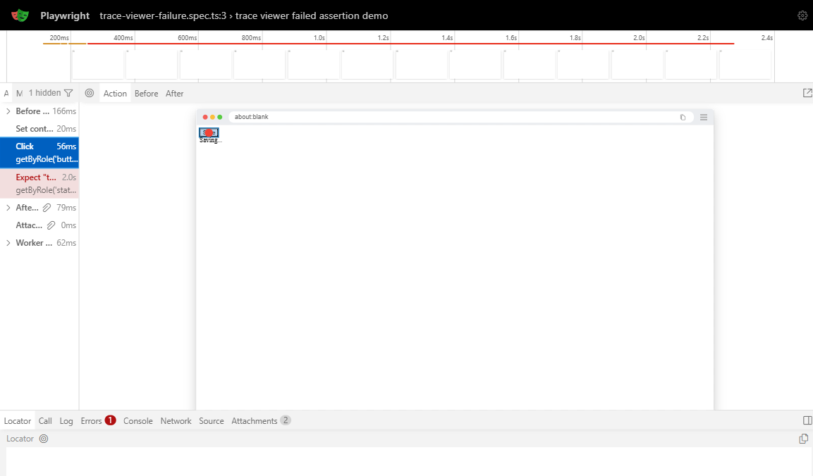 Playwright Trace Viewer DOM inspection at failure moment