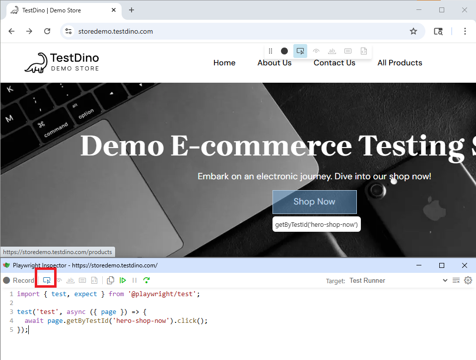 Playwright codegen recording interactions to generate stable locators