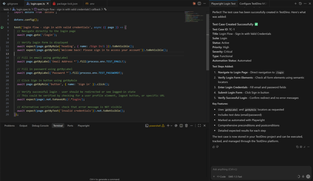 Test Case Created with Windsurf in TestDino