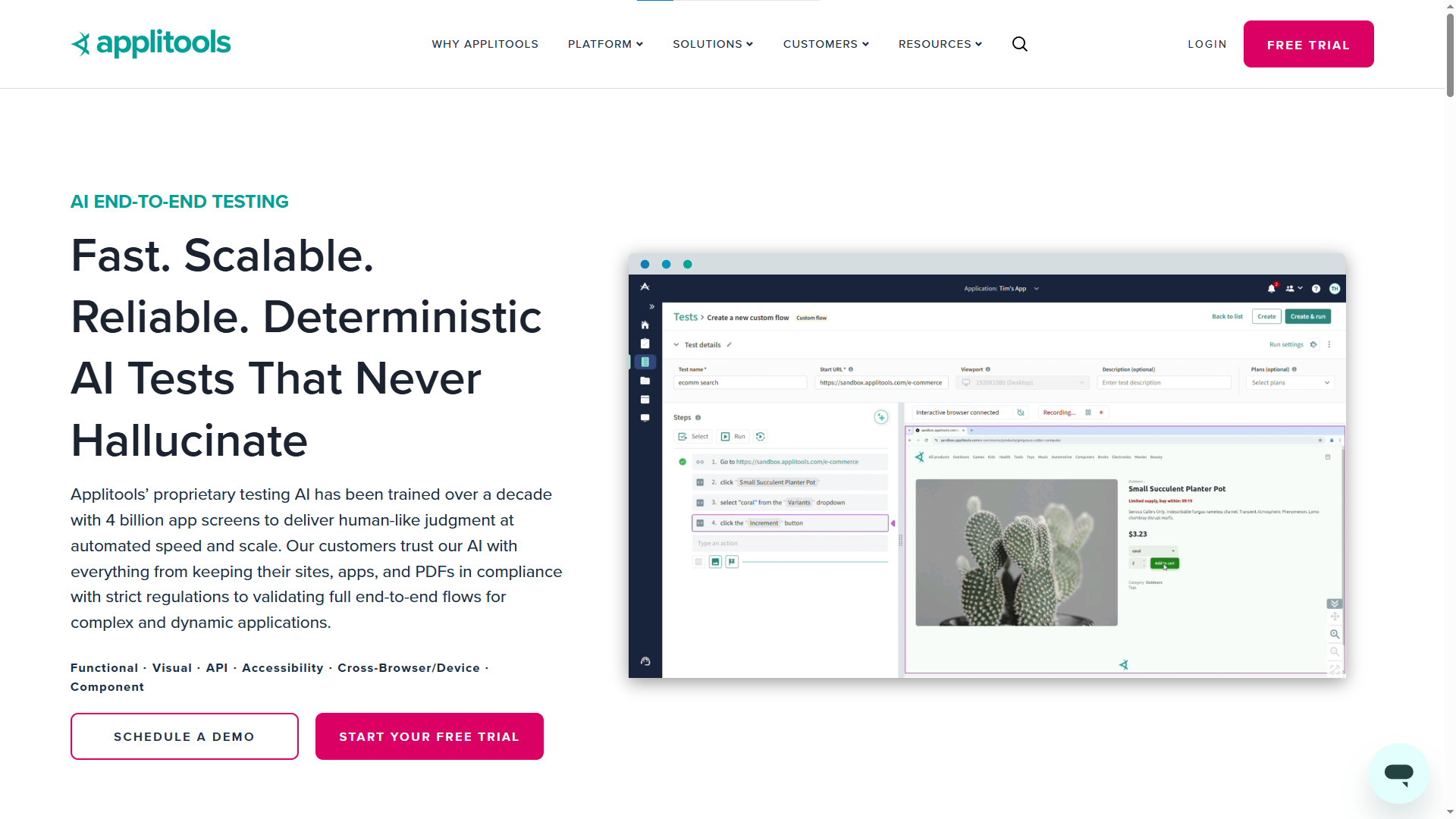 Screenshot of the Applitools homepage
