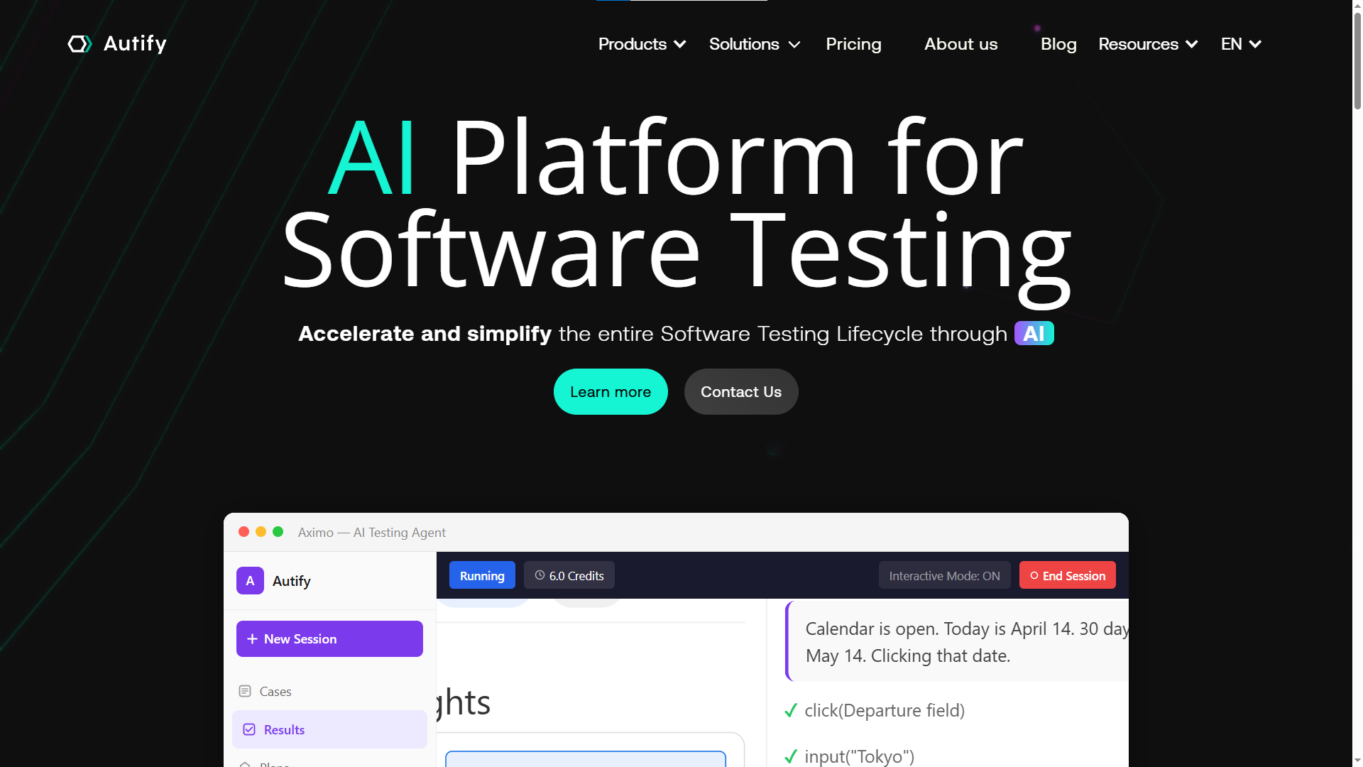 Screenshot of the Autify homepage