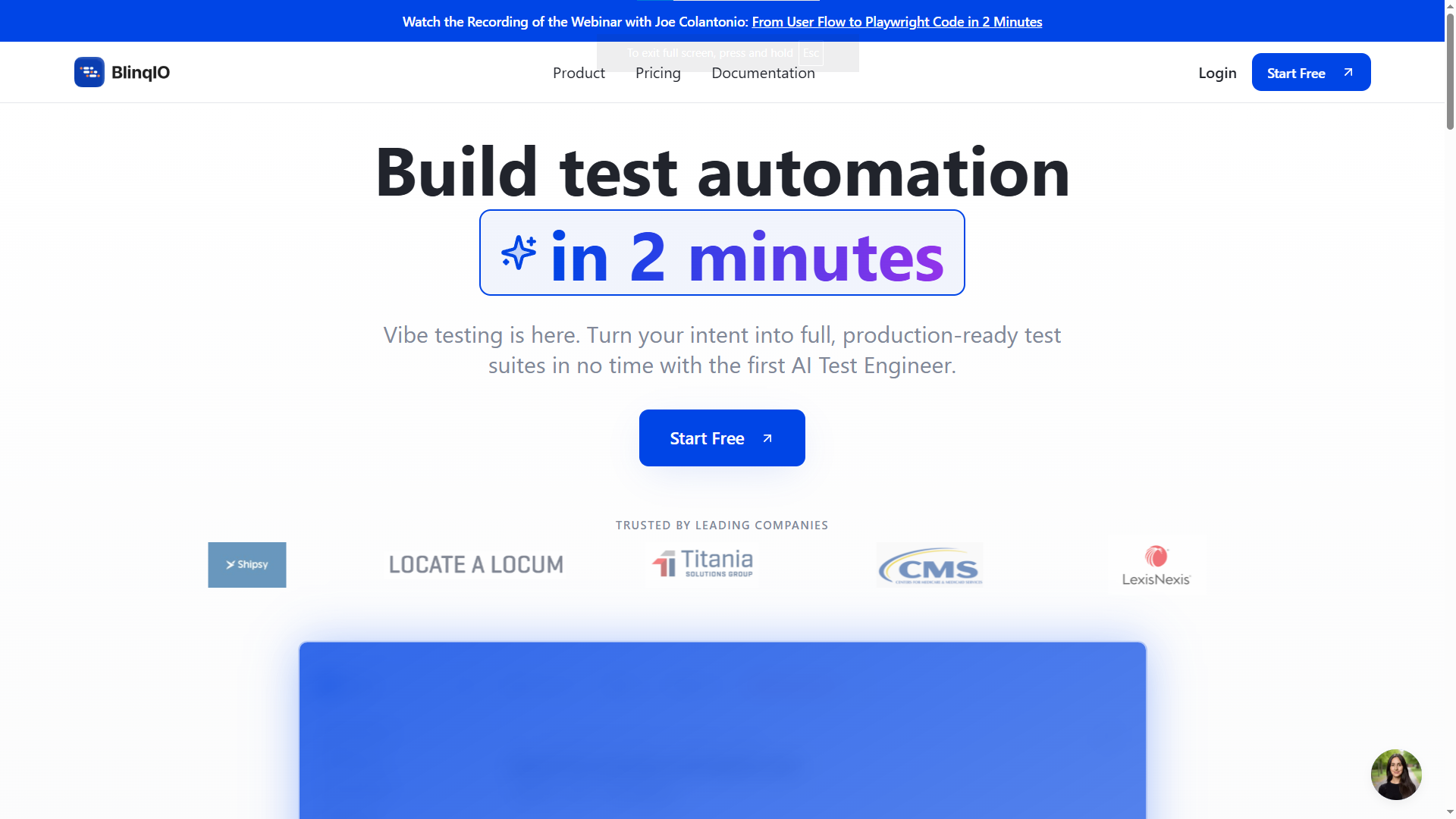 Screenshot of the BlinqIO homepage