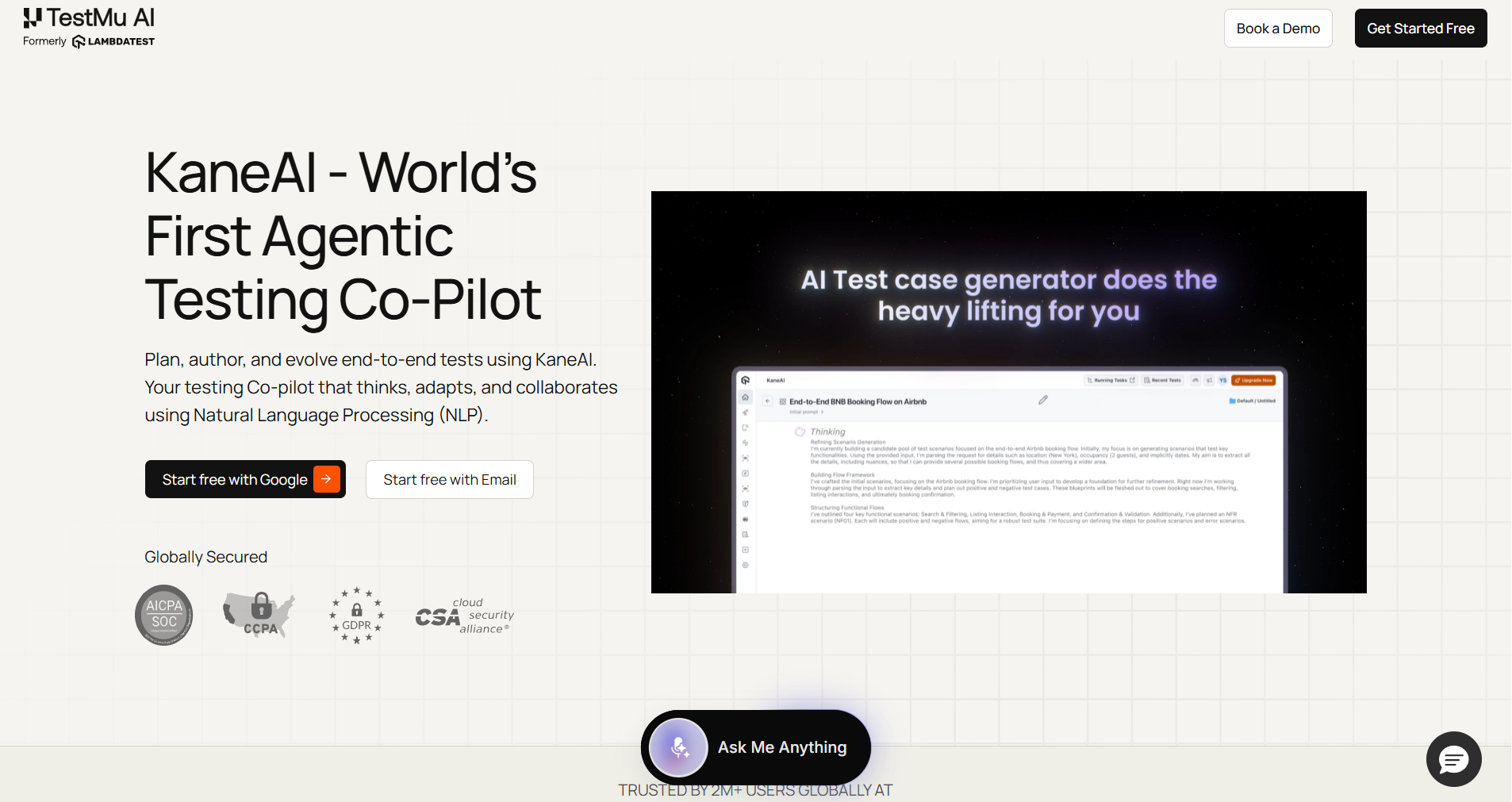 Screenshot of the KaneAI by LambdaTest homepage