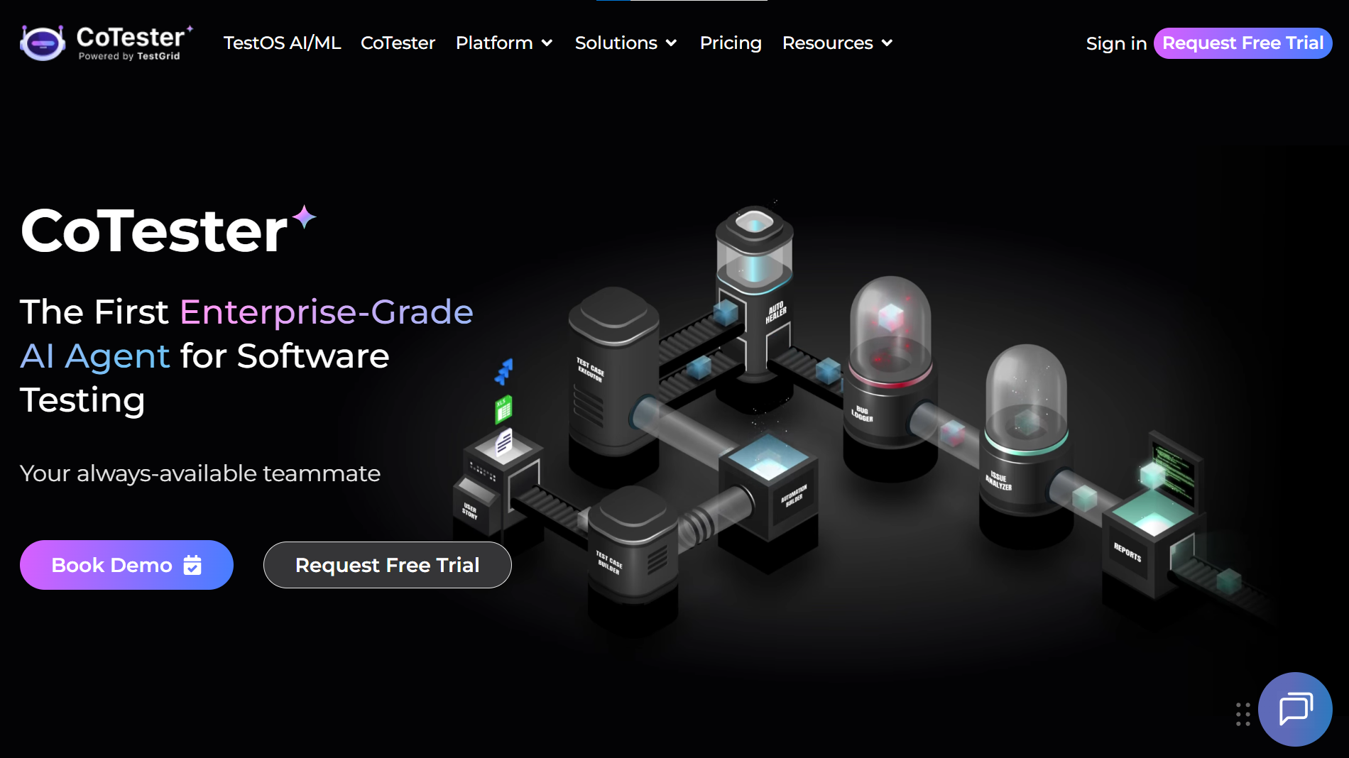Screenshot of the CoTester homepage