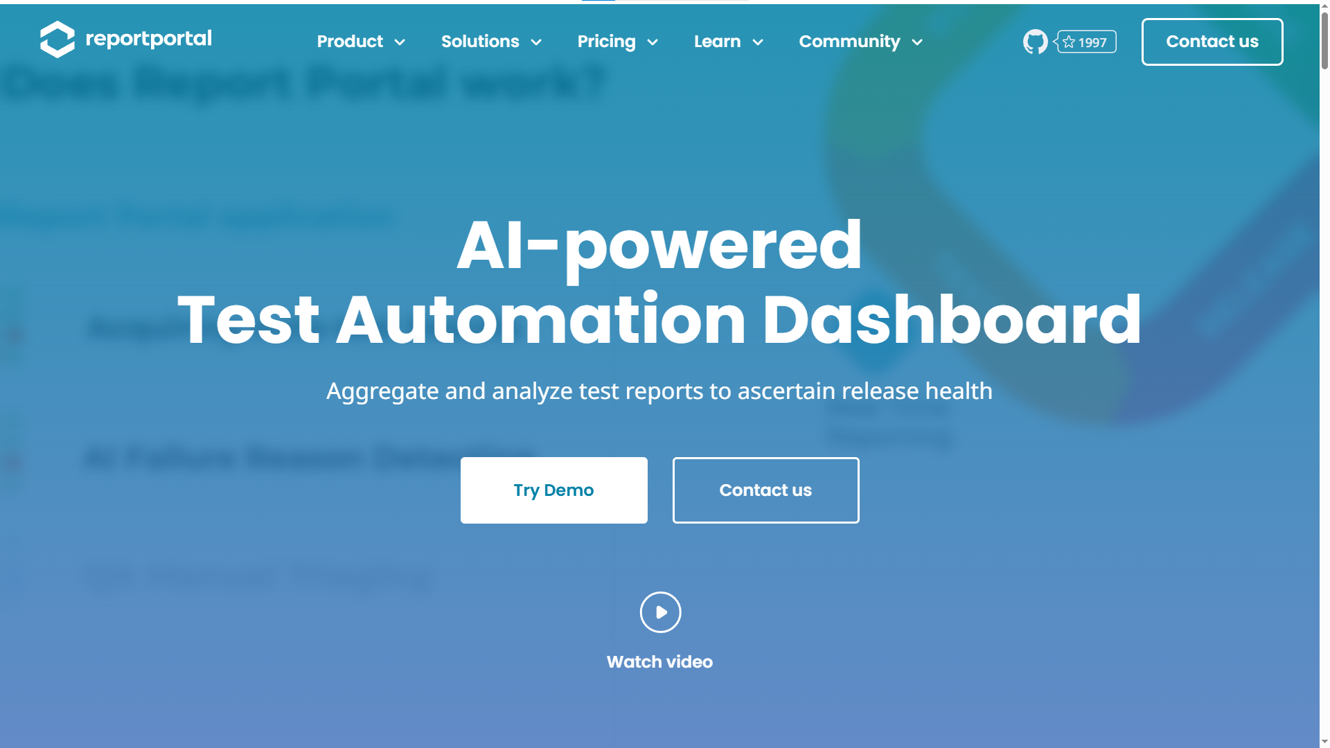 ReportPortal dashboard showing AI-driven failure categorization with clustered error patterns and historical trend charts